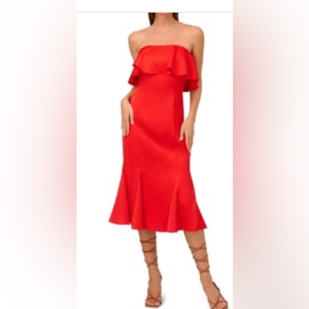 Liv Foster Red Crepe Back Satin Popover Midi Cocktail Dress/Strapless - Size 6